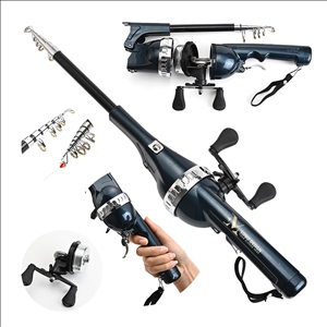 Pocket Folding Telescopic Handle Fishing Rod Built-in Reel